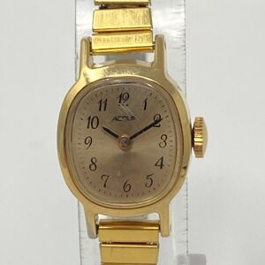 Vtg Timex Acqua Watch Women 17mm Gold Tone Stretch Band Manual Wind Up 6" 1991